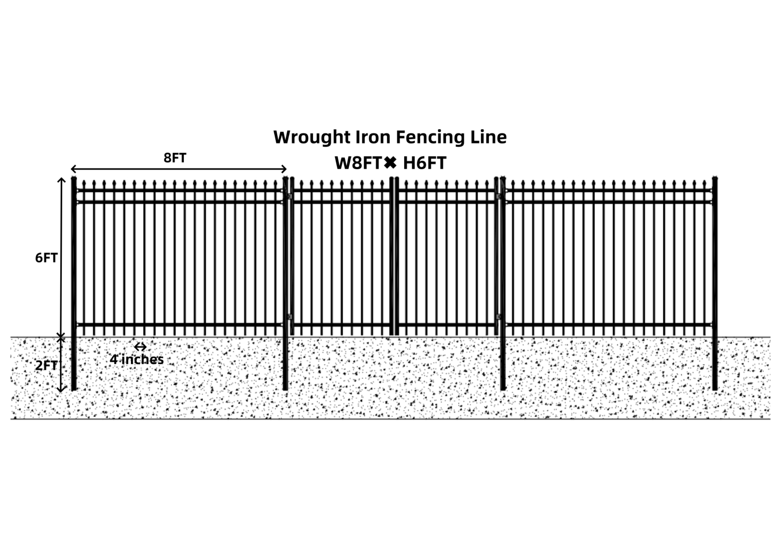 168FT Industrial Ornamental Fencing Line 8'x6'(20 Panels & 2 Gates)