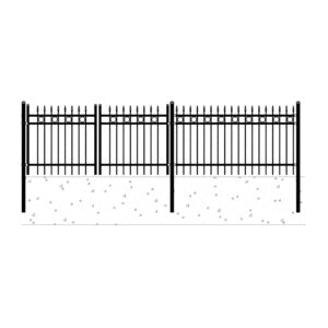 148FT Industrial Ornamental Fencing Line 7'×4' (20 Panels & 2 Gates), Spear Top With Ring Decoration